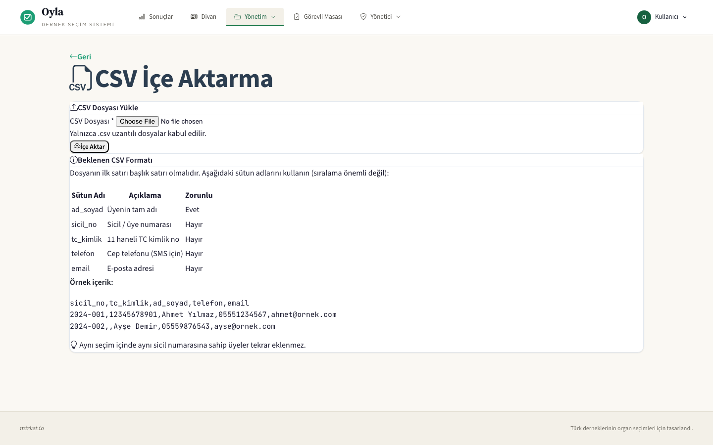 CSV İçe Aktarma
