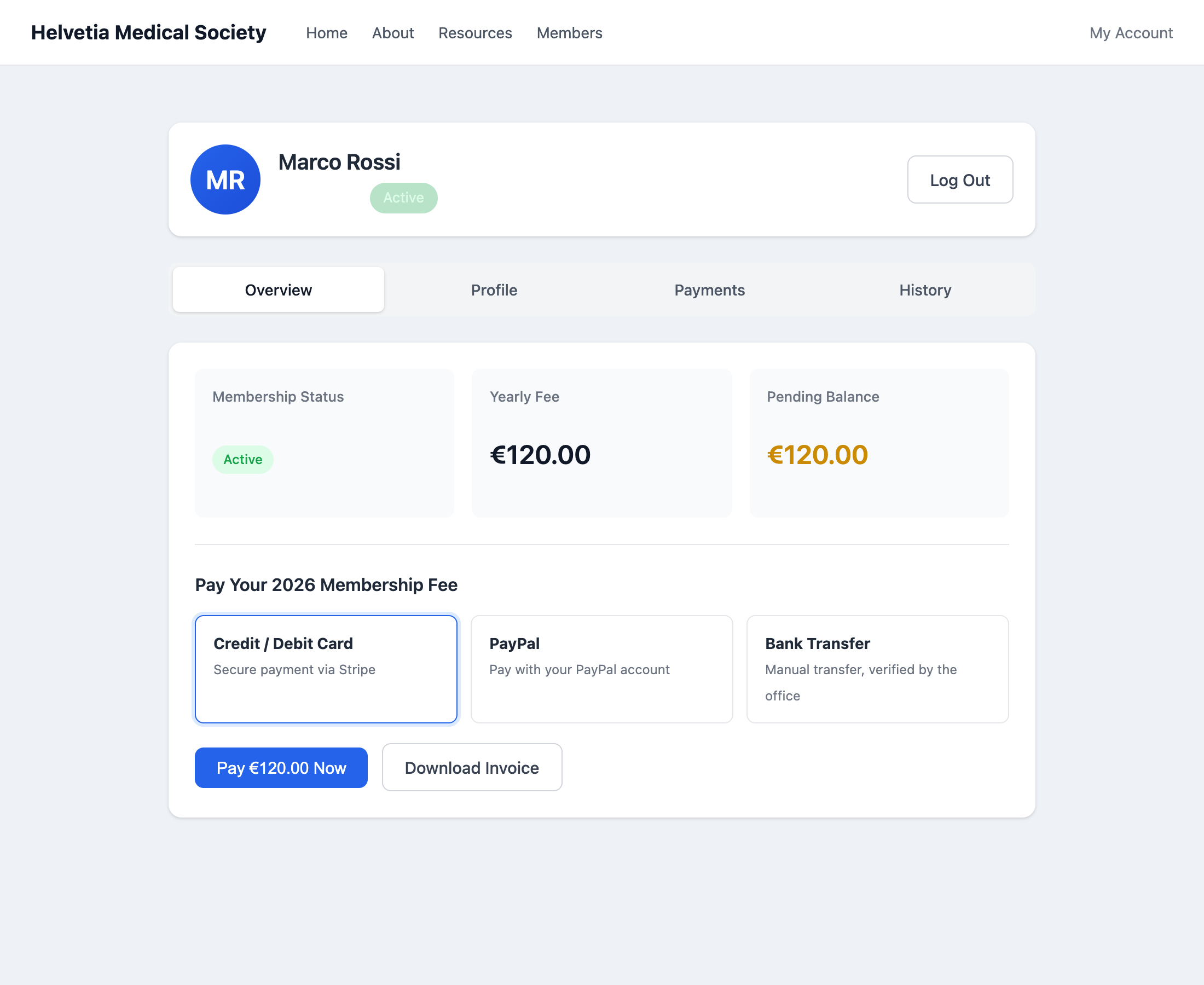 Member dashboard